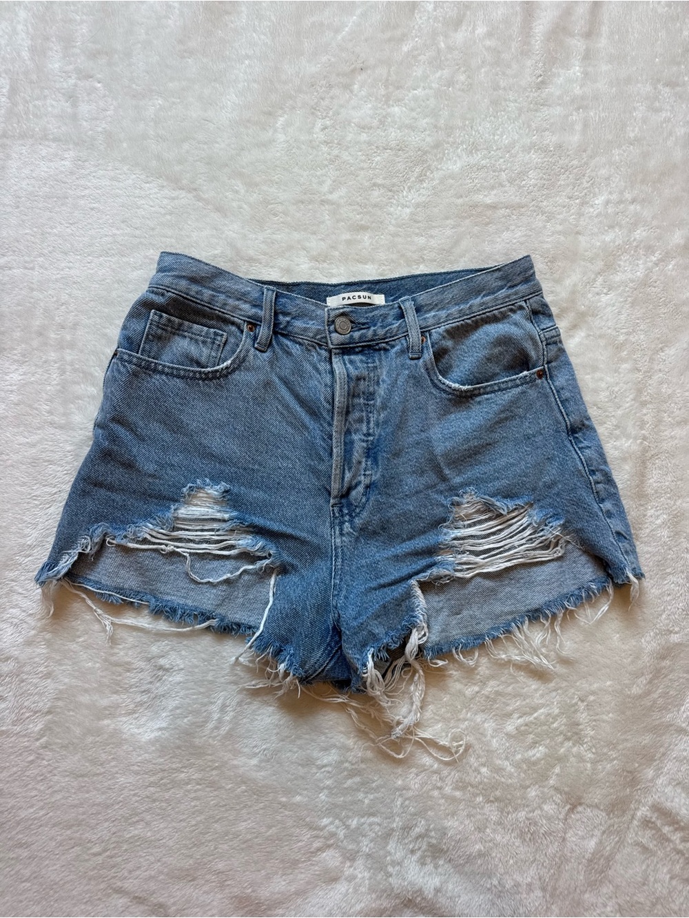 PacSun Distressed High-Rise Denim Cutoff Shorts - Light Blue